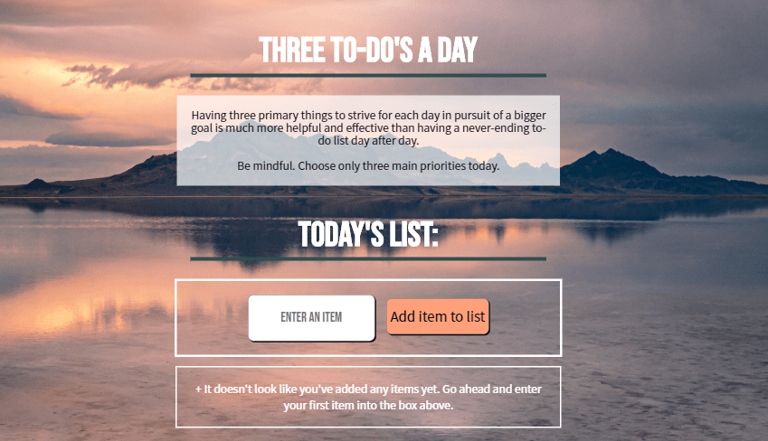 screenshot of Three To Do's A Day website